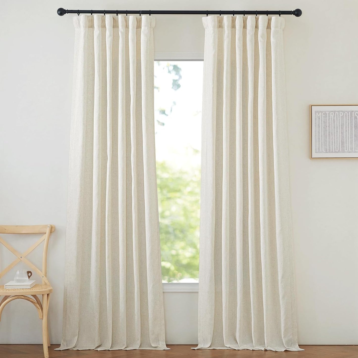 NICETOWN Taupe Thick Linen Curtains 96 Inches Long, Pinch Pleated Flax Linen Curtains Privacy Added Window Treatments with Light Filtering Drapes for Bedroom/Living Room, W50 X L96, 2 Panels  NICETOWN Natural W50 X L90 