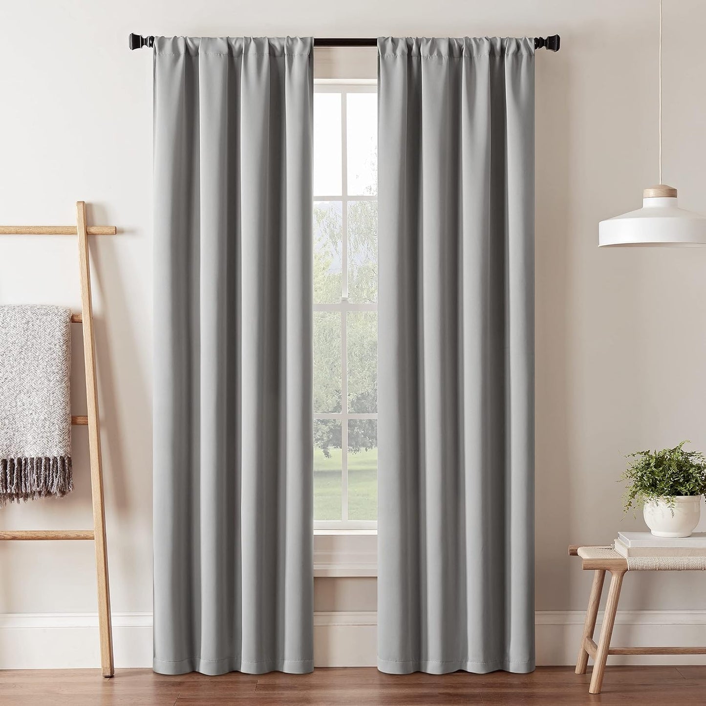 Eclipse Darrell Modern Blackout Thermal Rod Pocket Window Curtains for Bedroom or Living Room (Single Panel), 37 in X 84 In, Emerald  Ellery Homestyles Grey Rod Pocket 37 X 95