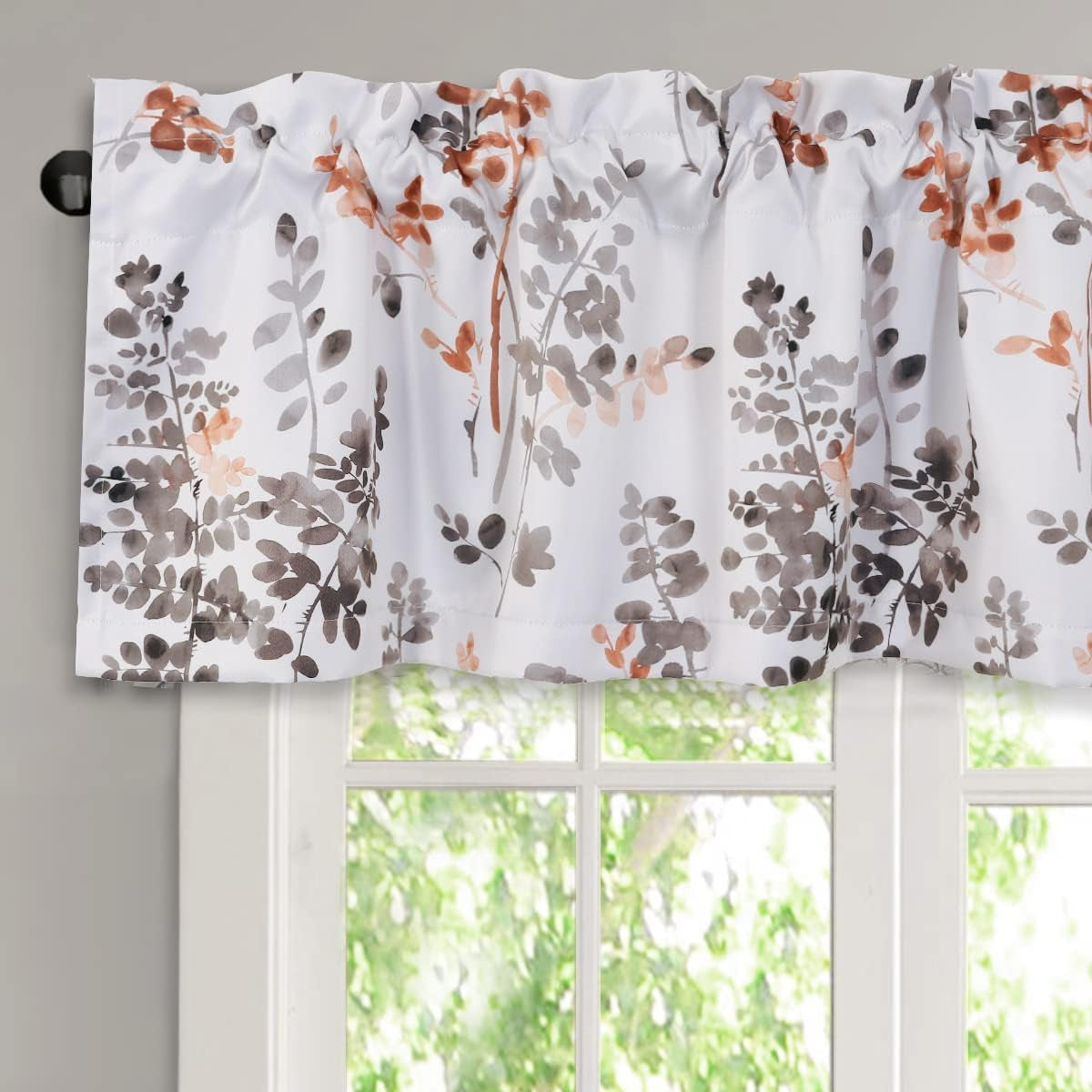 H.VERSAILTEX Valance for Kitchen Windows/Bathroom/Living Room/Bedroom Blackout Window Valance Thermal Insulated Rod Pocket Valance Curtains, 52" W X 18" L, Floral Pattern in Grey and Yellow, 2 Panels