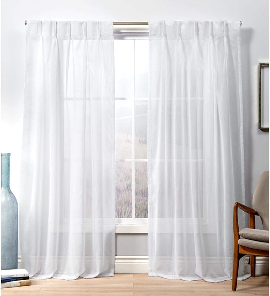 Exclusive Home Penny Sheer Embellished Stripe Grommet Top Curtain Panel Pair, 96" Length, Winter White  Exclusive Home Curtains   