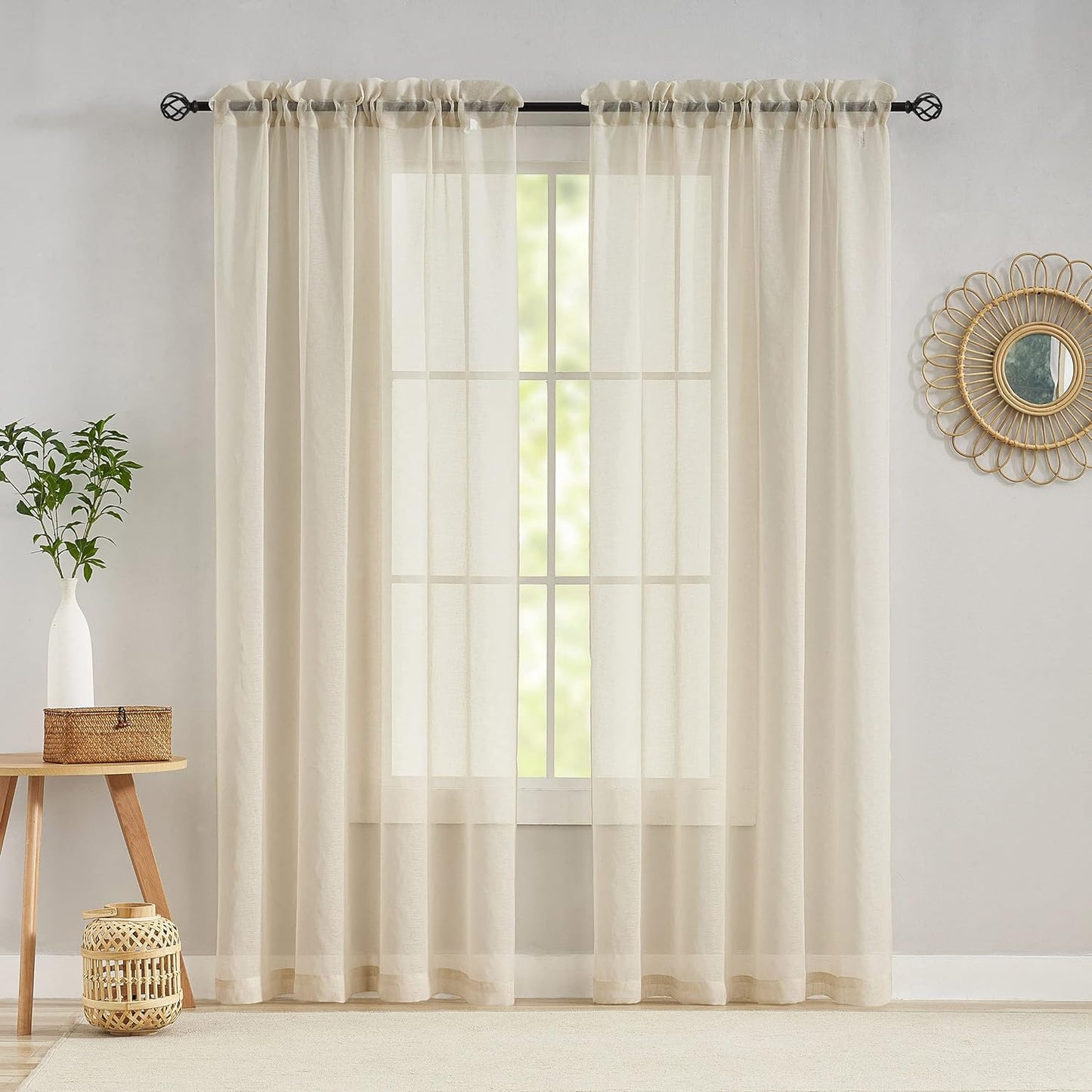 Demetex Sheer Linen Curtains 72 Inches Long Natrual Semi Sheer Curtain Decorative Panels for Living Room Bedroom Porch Window Dressing, 54 X 72 Inches, 2 Pieces, Beige  Demetex Sheer Linen W 54"X L 72" 