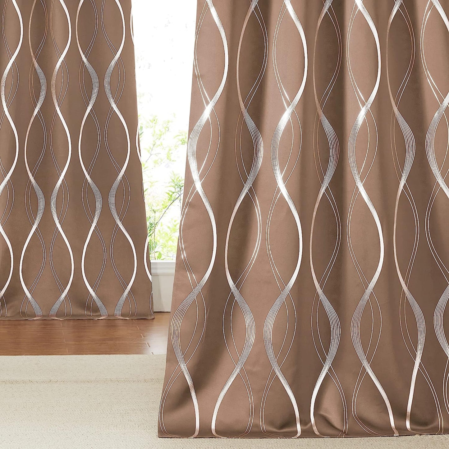 NICETOWN Grey Blackout Curtains 84 Inch Length 2 Panels Set for Bedroom/Living Room, Noise Reducing Thermal Insulated Wave Line Foil Print Drapes for Patio Sliding Glass Door (52 X 84, Gray)  NICETOWN Cappuccino 42"W X 84"L 