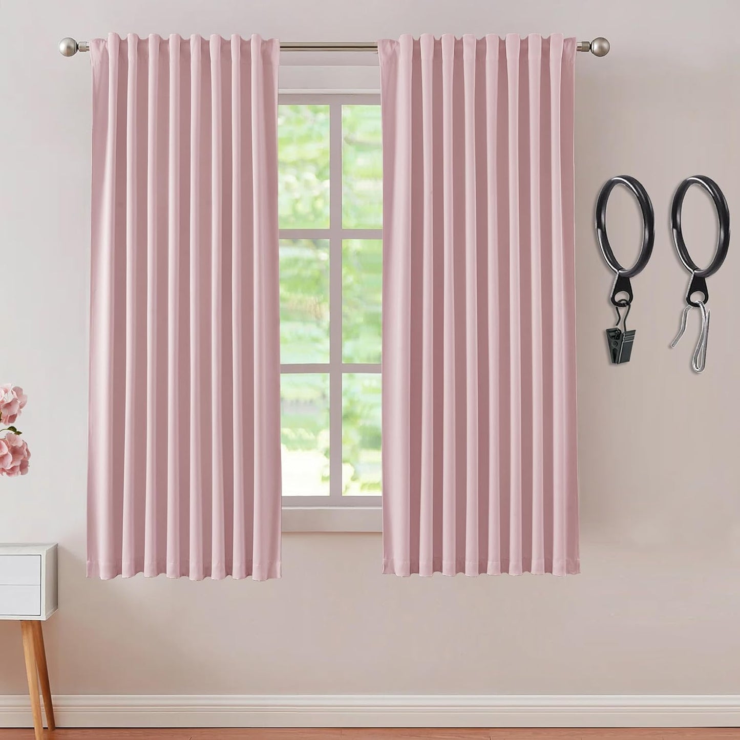 SHINELAND Beige Room Darkening Curtains 105 Inches Long for Living Room Bedroom,Cortinas Para Cuarto Bloqueador De Luz,Thermal Insulated Back Tab Pleat Blackout Curtains for Sunroom Patio Door Indoor  SHINELAND Pink 2X(52"Wx63"L) 