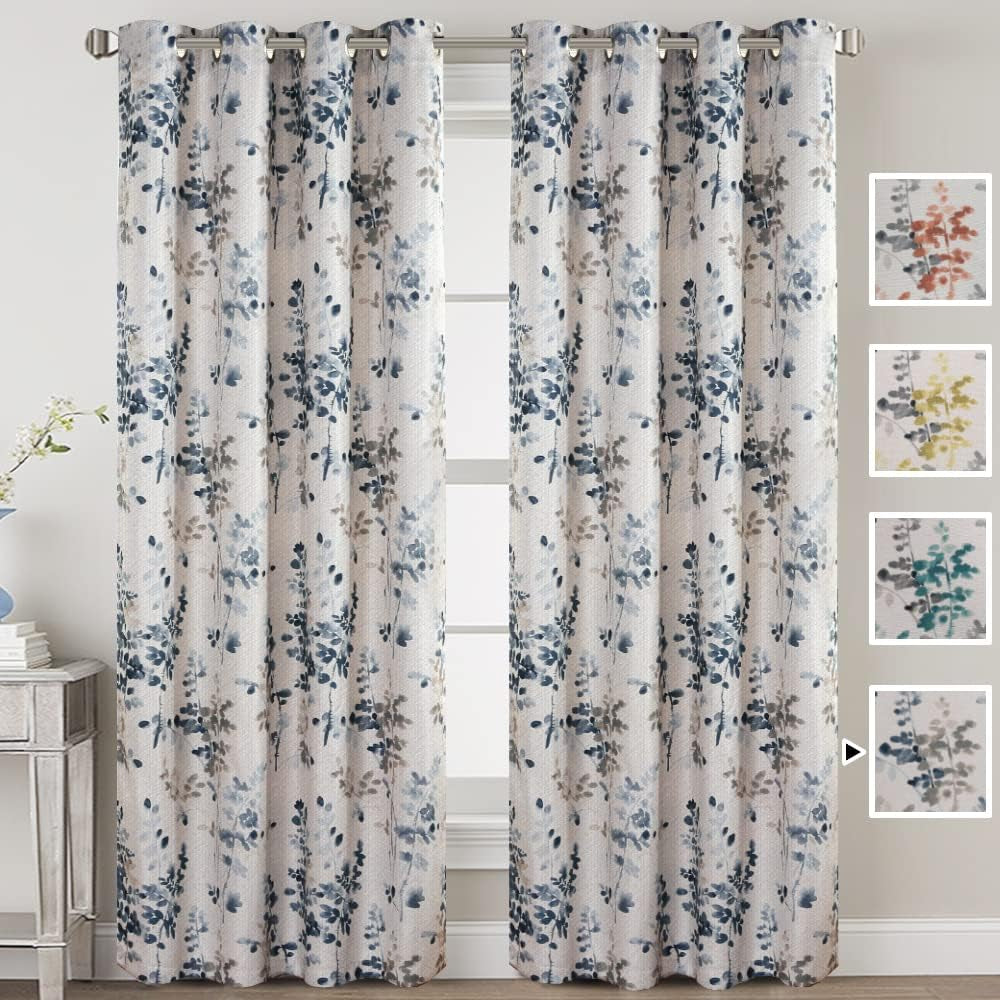 H.VERSAILTEX Linen Blackout Curtains 84 Inches Long Thermal Insulated Room Darkening Linen Curtains for Bedroom Textured Burlap Grommet Window Curtains for Living Room, Bluestone and Taupe, 2 Panels  H.VERSAILTEX   