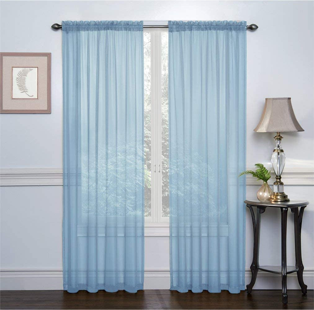 Goodgram 2 Pack: Basic Rod Pocket Sheer Voile Window Curtain Panels - Assorted Colors (White, 84 In. Long)  Goodgram Baby Blue Contemporary 95 In. Long