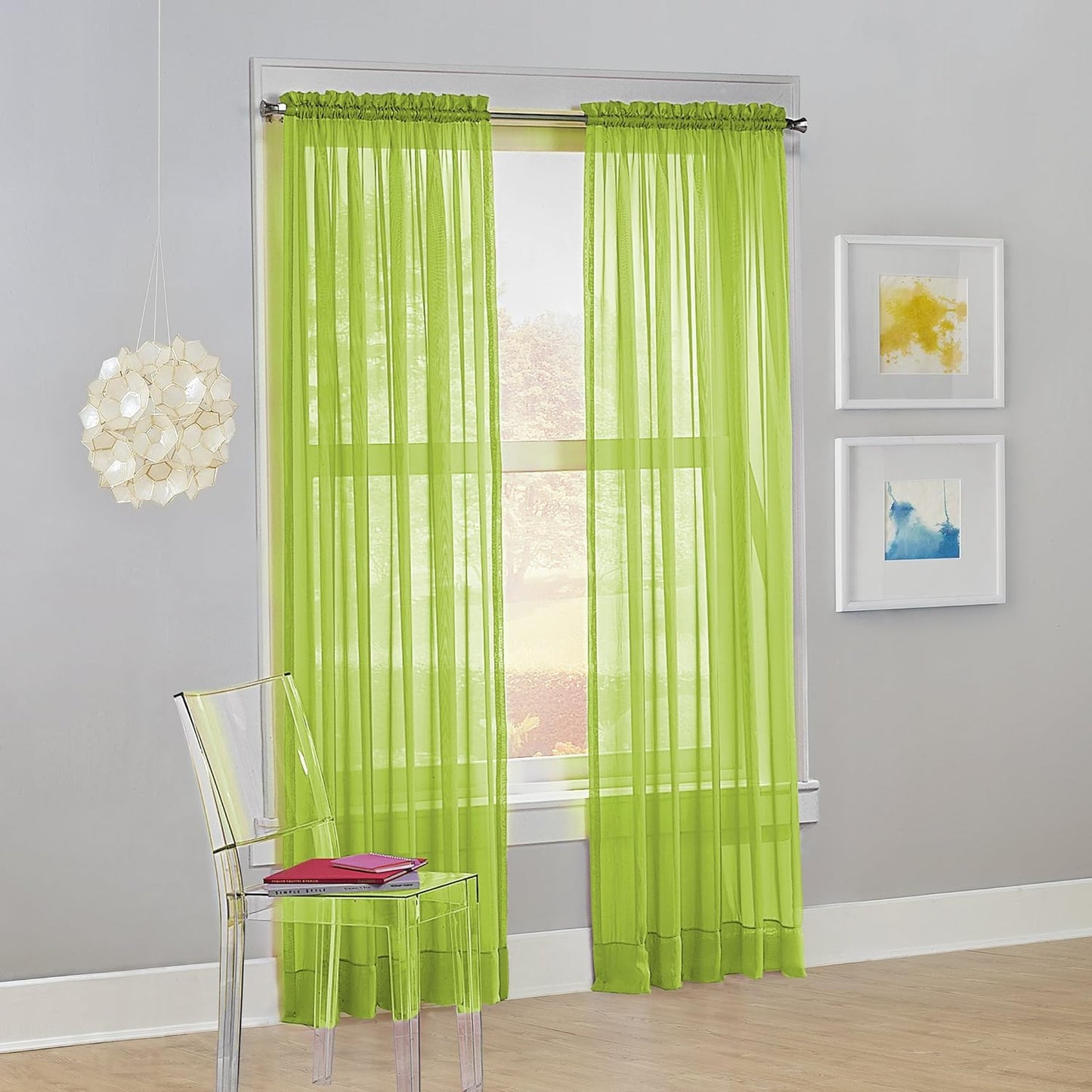 No. 918 Calypso Sheer Voile Rod Pocket Curtain Panel, 59" X 84", Pink  No. 918 Lime 59" X 84" Panel 