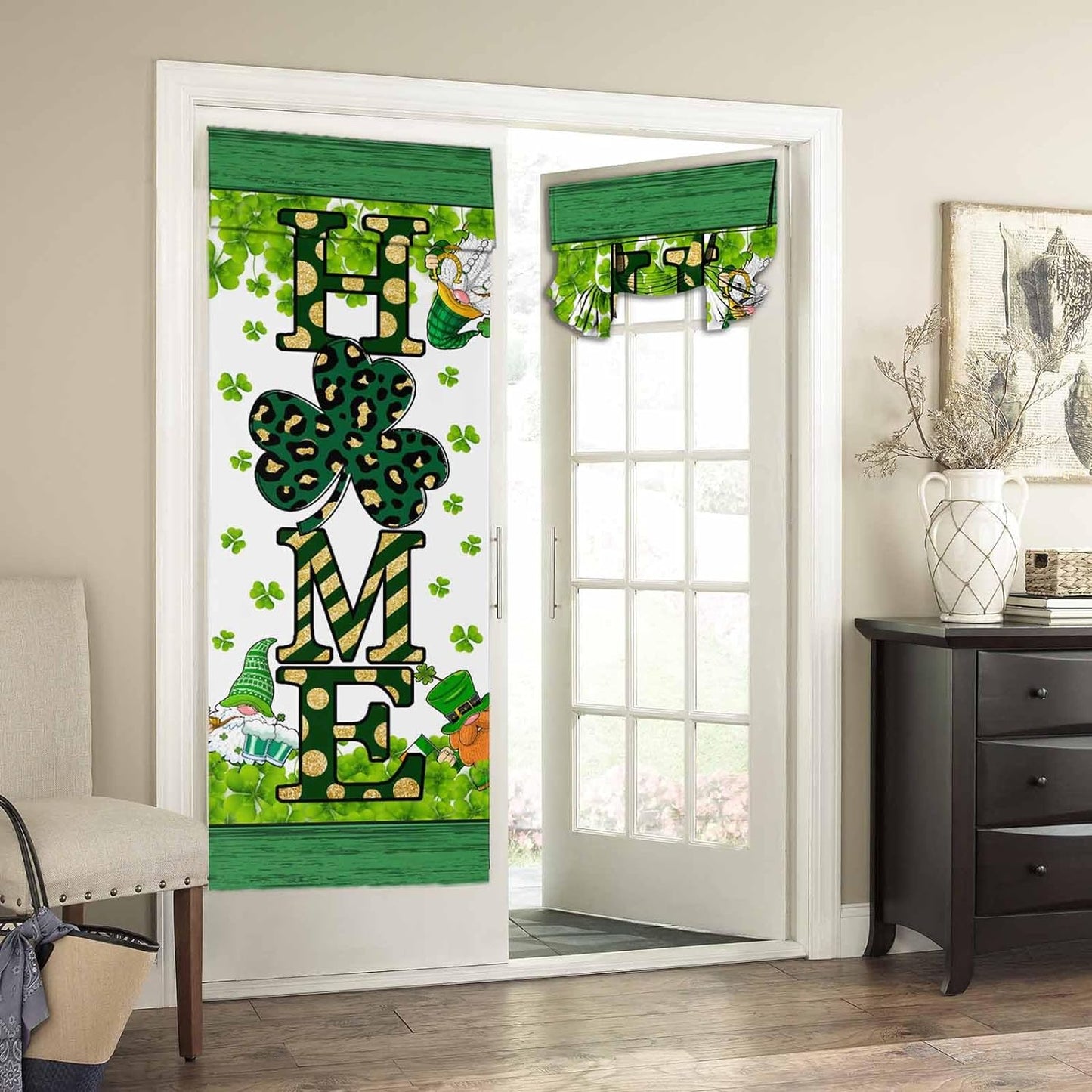 BEMIGO Door Curtains for Door Windows, Vintage Wooden Door Window Curtains for French Glass Door, Privacy Thermal Insulated Tie up Door Shades, Farmhouse Colorful Small Window Curtains 26 X 42 Inch  BEMIGO Green St Patrick 70.00" X 26.00" 