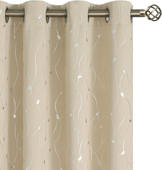 Bgment Room Darkening Curtains 84 Inches Long, Grommet Thermal Insulated Blackout Curtains with Wave Line and Dots Printed for Bedroom, 2 Panels, Each 52 X 84 Inch, Beige  BGment   
