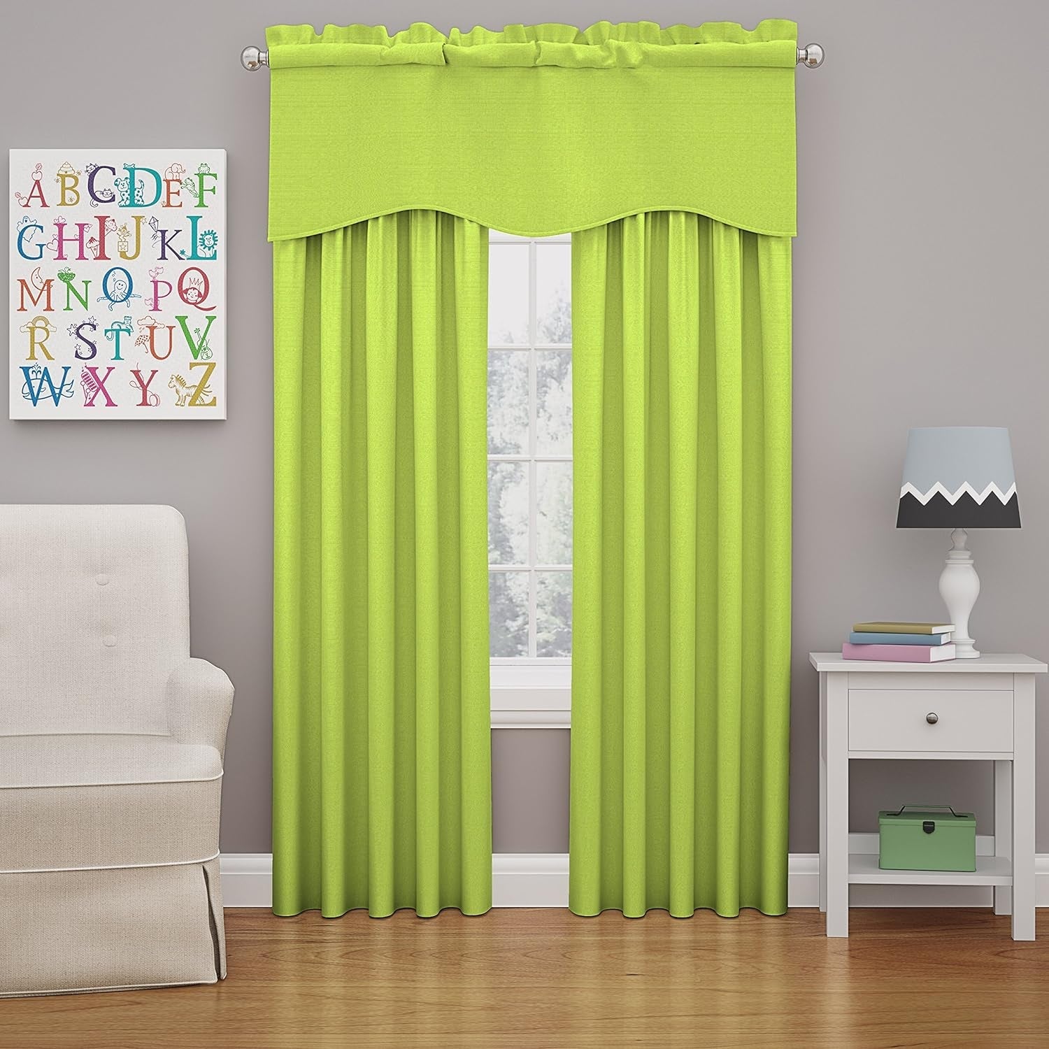 ECLIPSE Kendall Modern Scalloped Valance Rod Pocket Window Curtain for Kitchen or Bathroom, 42" X 18", Lime
