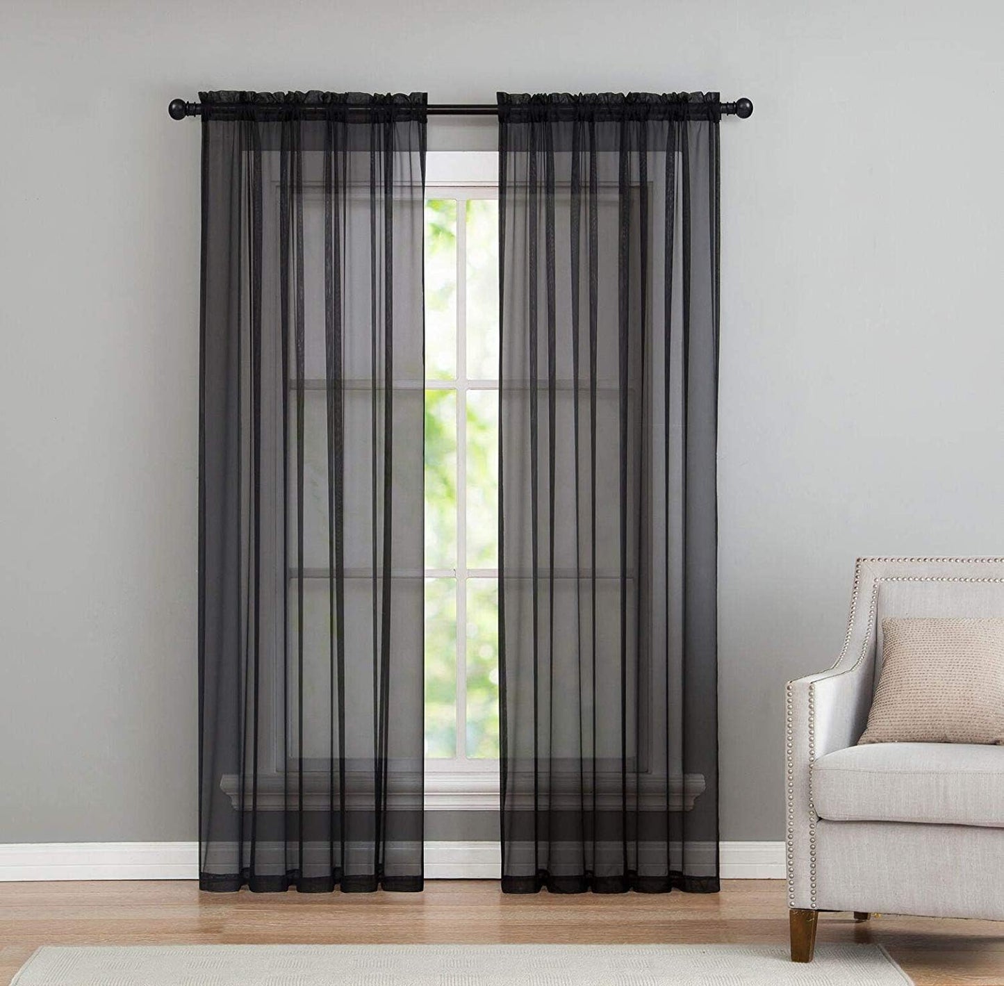 Goodgram 2 Pack: Basic Rod Pocket Sheer Voile Window Curtain Panels - Assorted Colors (White, 84 In. Long)  Goodgram Black Contemporary 95 In. Long
