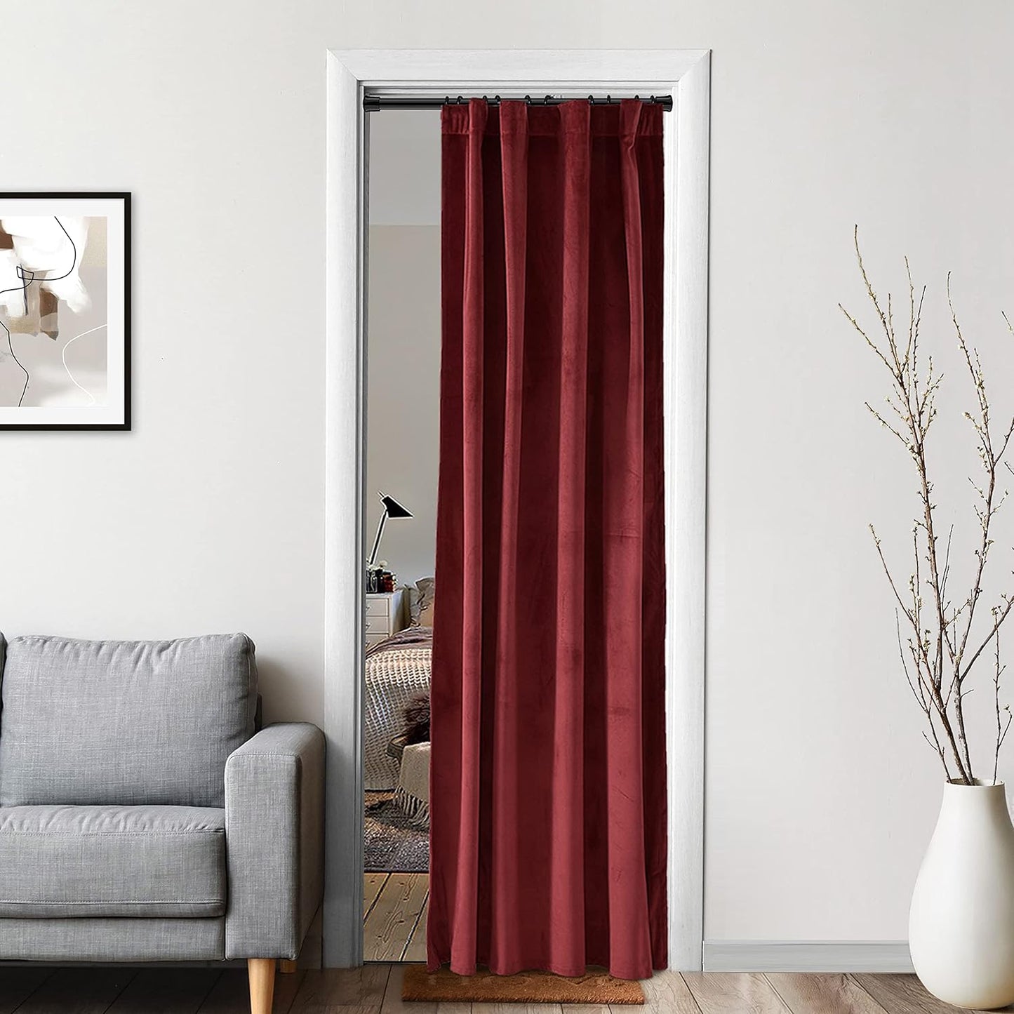 XTMYI Velvet Blackout Door Curtain Panels for Bedroom,Thermal Insulated Winter Warm Back Tab Rod Pocket Black Out Cover Doorway Curtains Privacy/Window Drapes,80 Inch Length  XTMYI TEXTILE Burgundy 38X80 