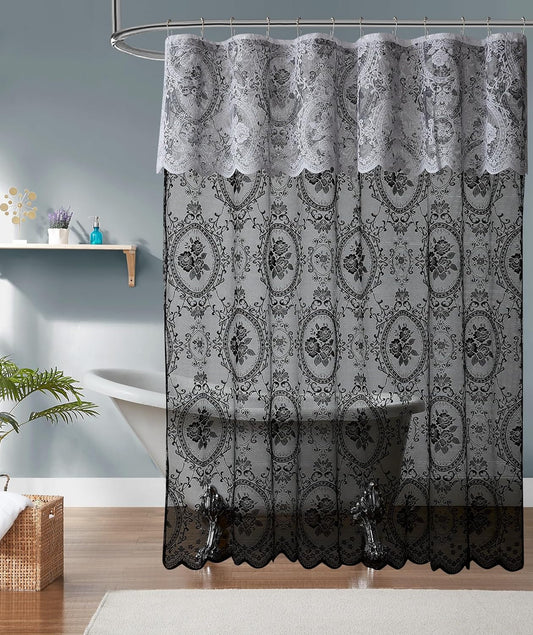 Gothic Shower Curtain with White Valance. 72 Inch Shower Curtain Perfect for Goth Bathroom Decor. Goth Shower Curtain, Black Shower Curtain, Vintage Shower Curtain. SH Black-White 72
