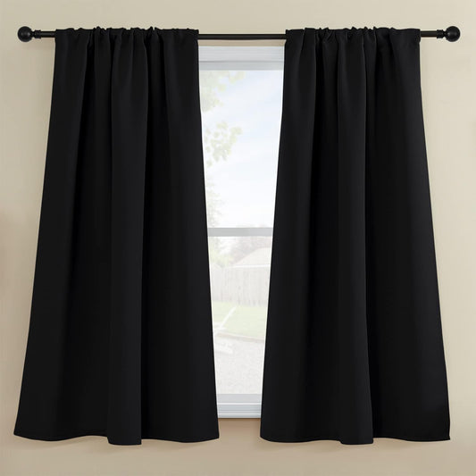 Rutterllow Blackout Curtains for Bedroom, Thermal Insulated Room Darkening Rod Pocket Curtains for Living Room,2 Panels (42X54 Inch, Black)  Rutterllow Black 42W X 45L 