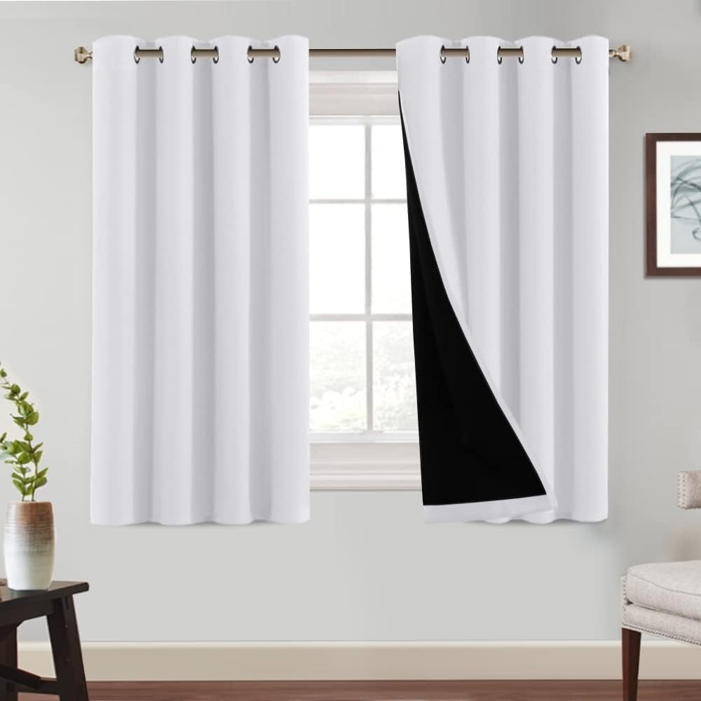 Princedeco 100% Blackout Curtains 84 Inches Long Pair of Energy Smart & Noise Blocking Out Drapes for Baby Room Window Thermal Insulated Guest Room Lined Window Dressing(Desert Sage, 52 Inches Wide)  PrinceDeco White 52"W X54"L 