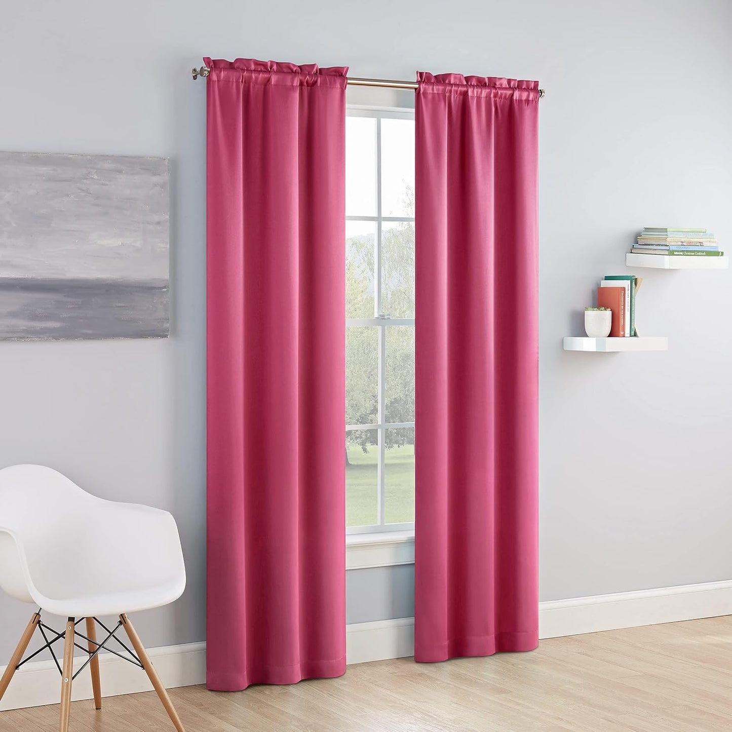 ECLIPSE Tricia Modern Room Darkening Thermal Rod Pocket Window Curtains for Bedroom (2 Panels), 26 in X 63 In, Pink  Keeco LLC   