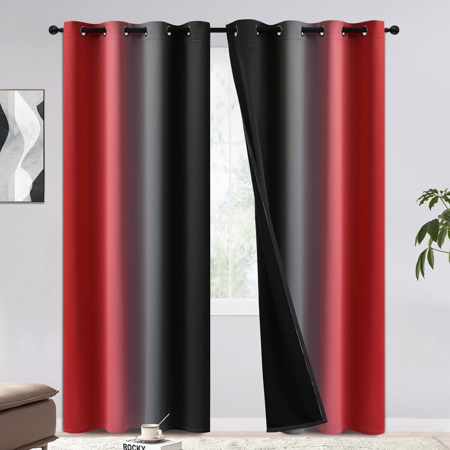 COSVIYA 100% Blackout Curtains & Drapes Ombre Purple Curtains 63 Inch Length 2 Panels,Full Room Darkening Grommet Gradient Insulated Thermal Window Curtains for Bedroom/Living Room,52X63 Inches  COSVIYA Blackout Red And Black 52W X 84L 