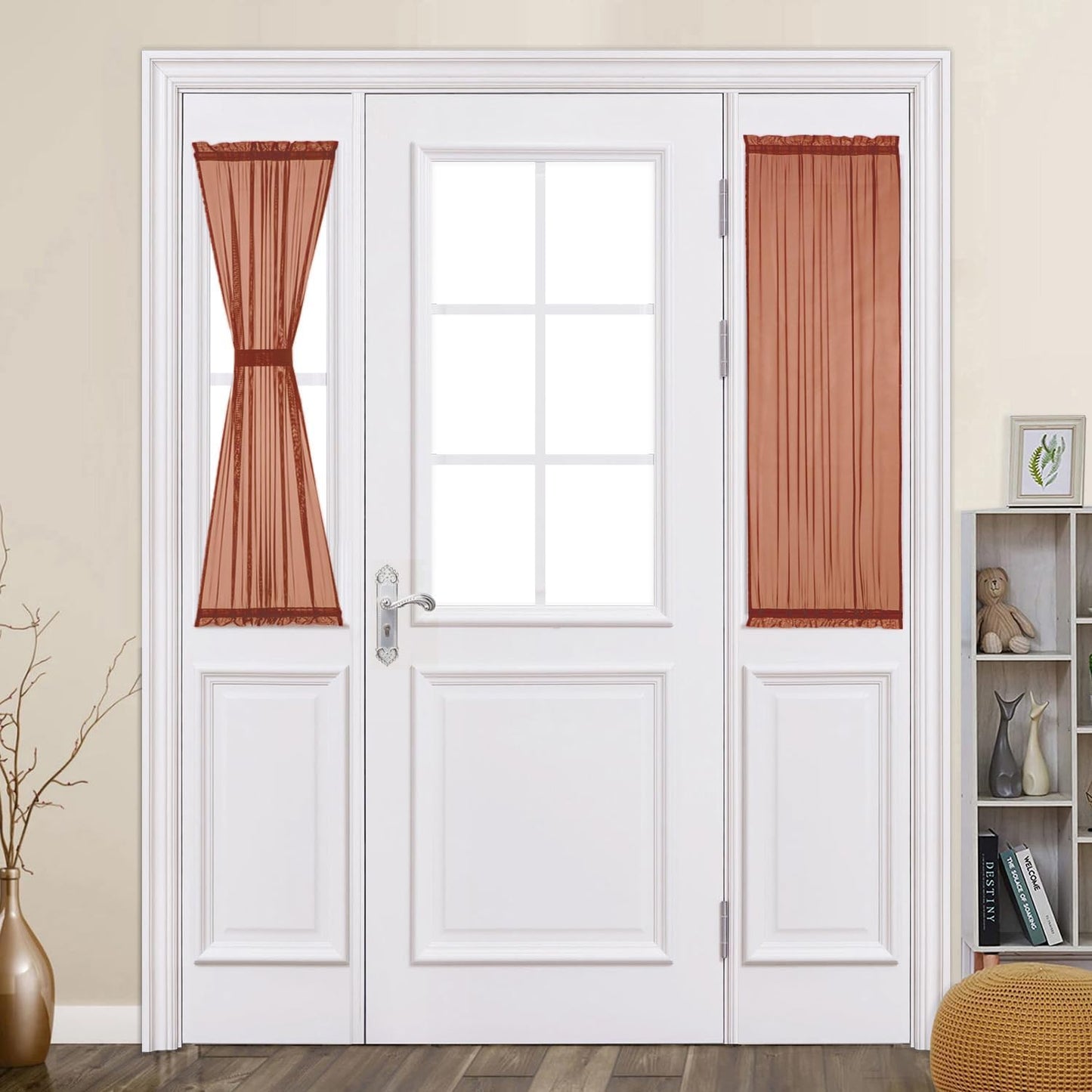 MIULEE French Door Sheer Curtains for Front Back Patio Glass Door Light Filtering Window Treatment with 2 Tiebacks 54 Wide and 72 Inches Length, White, Set of 2  MIULEE Burnt Orange 25"W X 40"L 