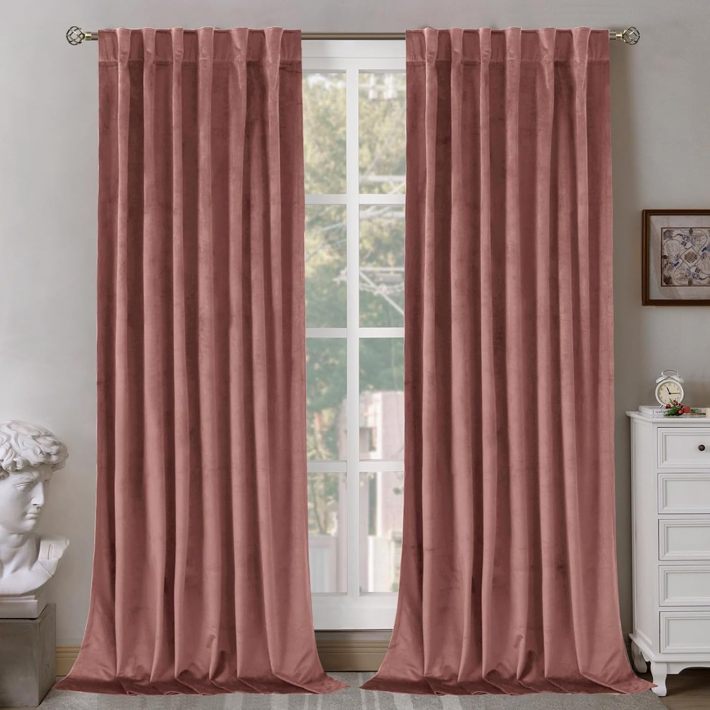 Bgment Grey Velvet Curtains 108 Inches Long for Living Room, Thermal Insulated Room Darkening Curtains Drapes Window Treatment with Back Tab and Rod Pocket, Set of 2 Panels, 52 X 108 Inch  BGment Dusty Rose 52W X 120L 