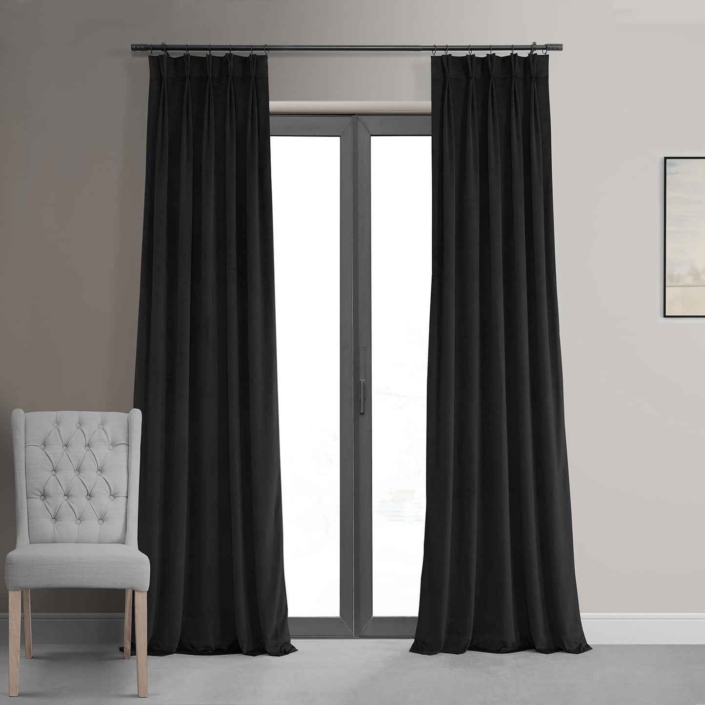 HPD Half Price Drapes Velvet Blackout Curtains/Drapes - 96 Inches Long 1 Panel Blackout Curtain Signature Pleated for Living Room & Bedroom - 25W X 96L, Porcelain White  Exclusive Fabrics & Furnishings Warm Black 25W X 108L 