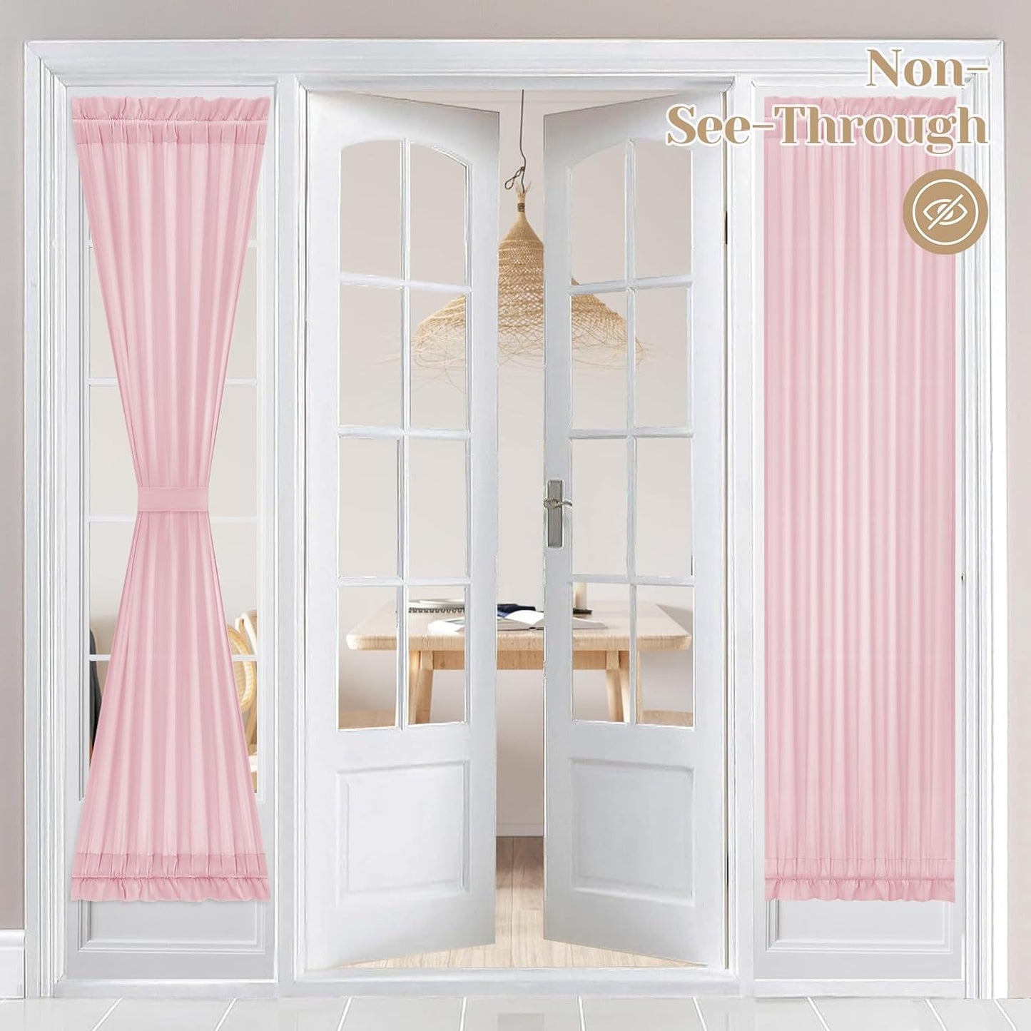 HOMEIDEAS Non-See-Through Sidelight Curtains for Front Door, Privacy Semi Sheer Door Window Curtains, Rod Pocket Light Filtering French Door Curtains with Tieback, (1 Panel, White, 26W X 72L)  HOMEIDEAS Light Pink 2 Panels-26 X 72 