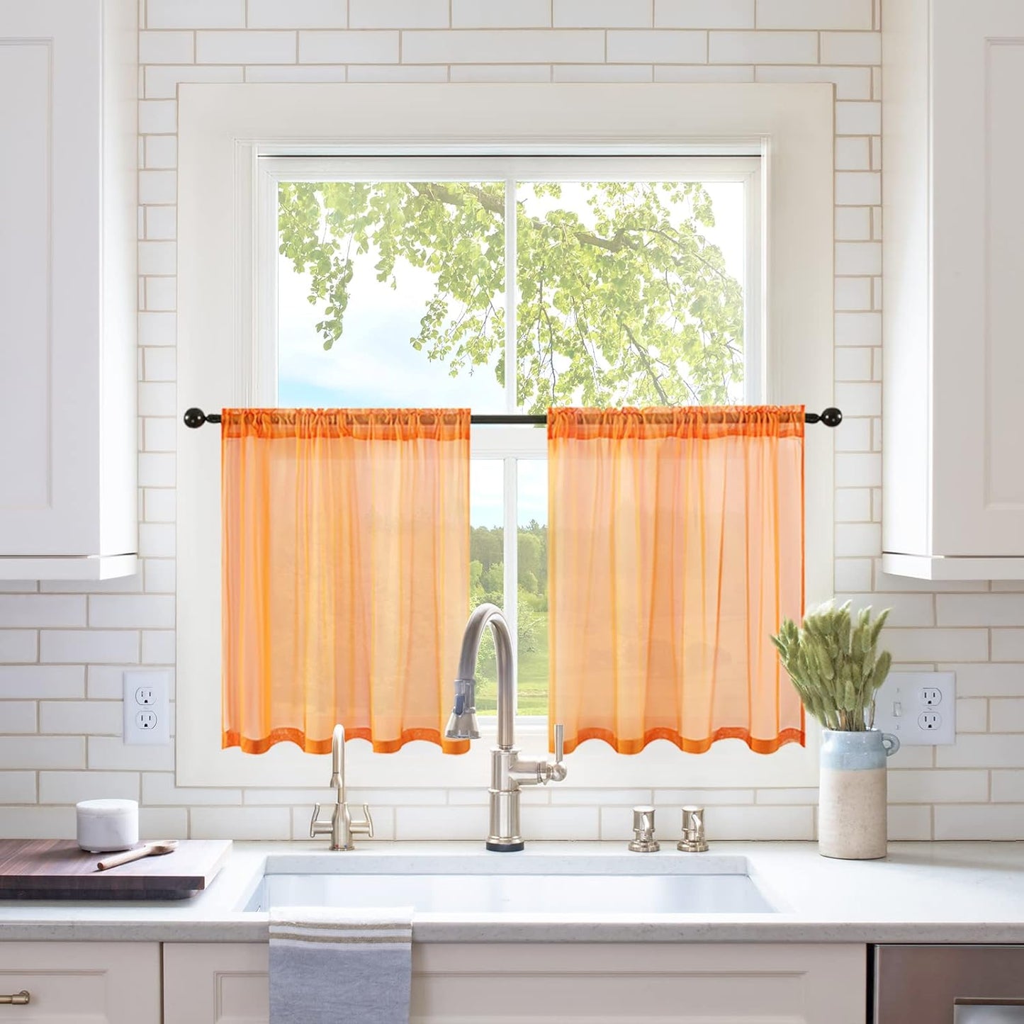 MIULEE White Sheer Curtains 96 Inches Long Window Curtains 2 Panels Solid Color Elegant Window Voile Panels/Drapes/Treatment for Bedroom Living Room (54 X 96 Inches White)  MIULEE Orange 29''W X 24''L 