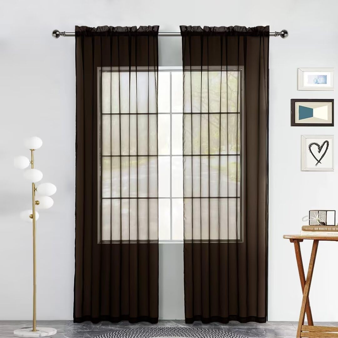 Spacedresser Basic Rod Pocket Sheer Voile Window Curtain Panels White 1 Pair 2 Panels 52 Width 84 Inch Long for Kitchen Bedroom Children Living Room Yard(White,52 W X 84 L)  Lucky Home Coffee 52 W X 118 L 