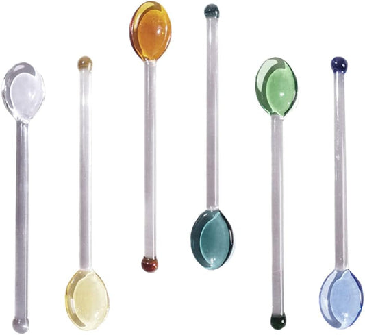 6Pcs Glass Mixing Glass, Glass Stirring Rod Glass Teaspoons Stirring for Salt Sugar Tea Coffee Cocktail Cold Ice Cream Drink Party Fruit