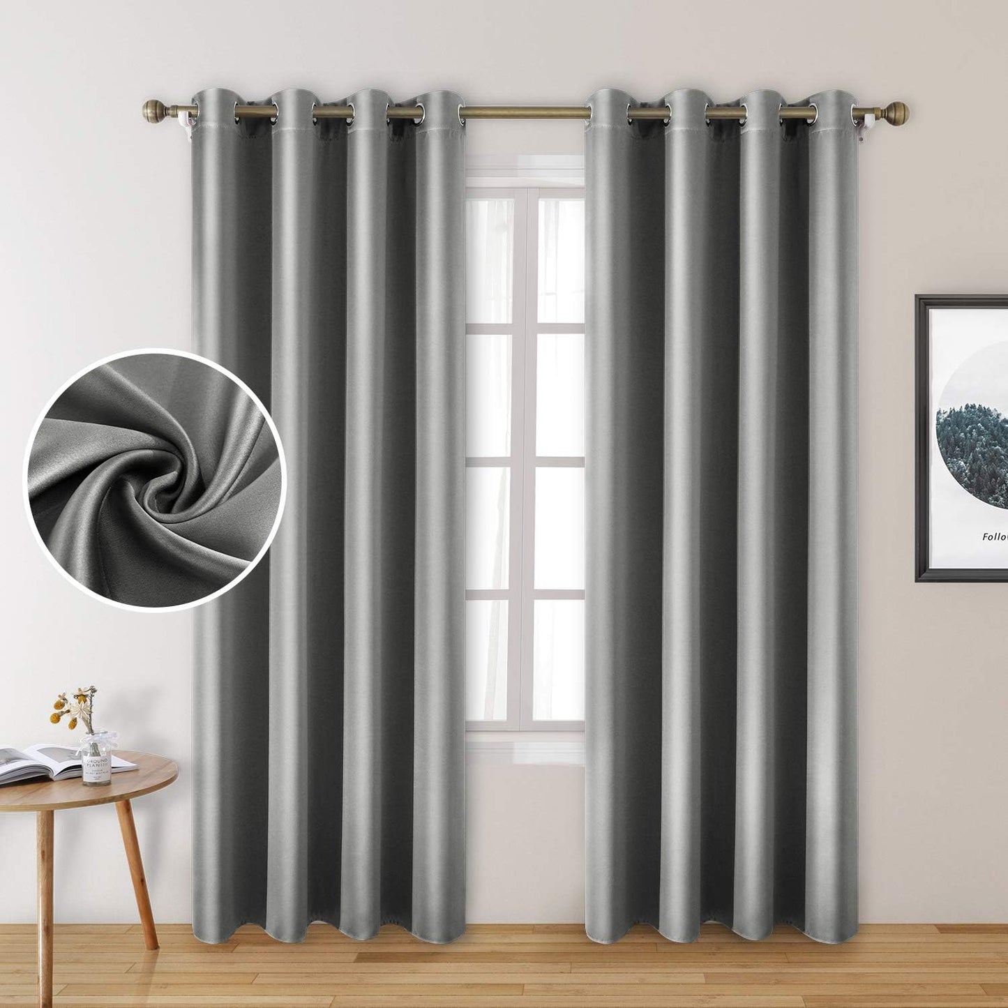 HOMEIDEAS Gold Blackout Curtains, Faux Silk for Bedroom 52 X 84 Inch Room Darkening Satin Thermal Insulated Drapes for Window, Indoor, Living Room, 2 Panels  HOMEIDEAS Silver Grey 52" X 84" 