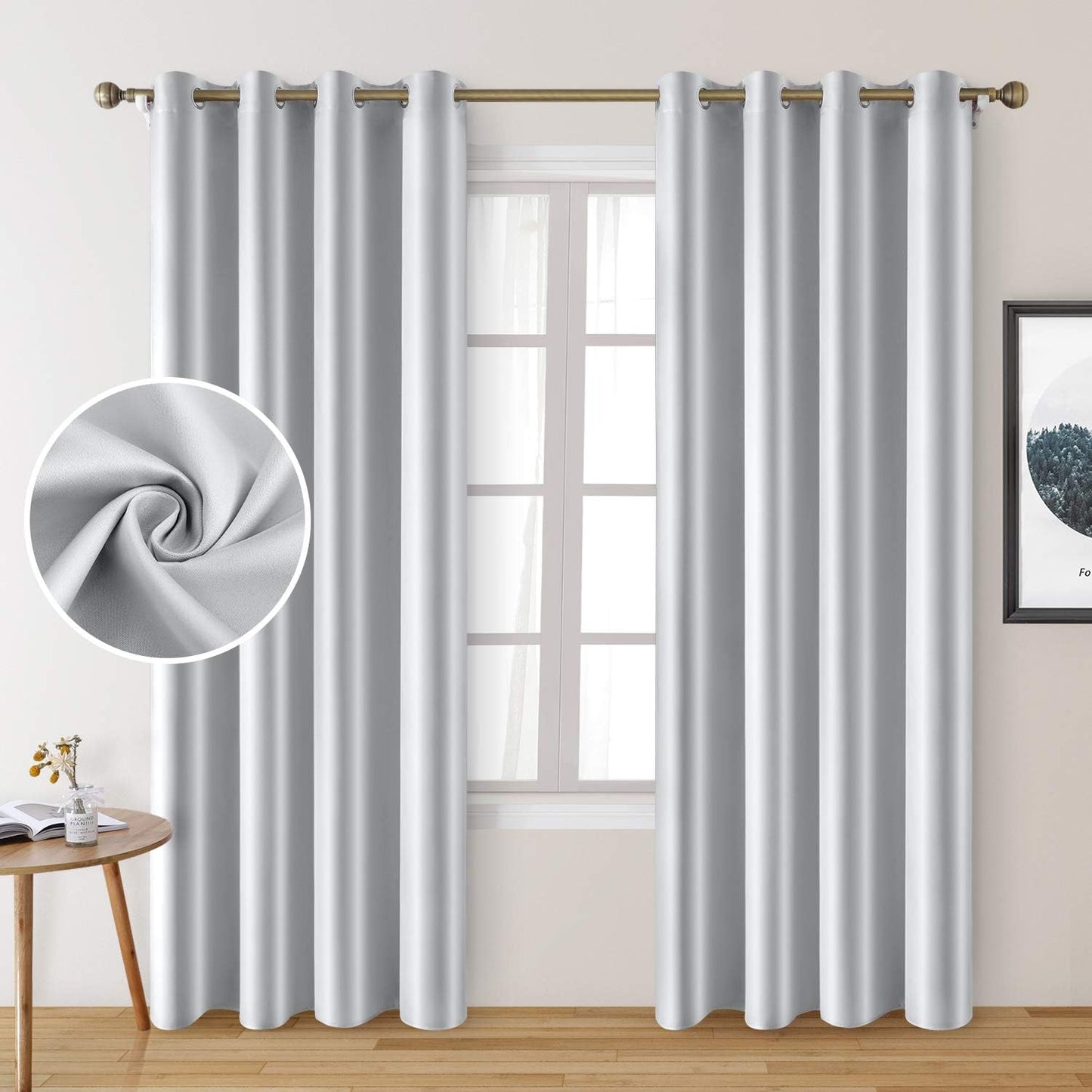 HOMEIDEAS Gold Blackout Curtains, Faux Silk for Bedroom 52 X 84 Inch Room Darkening Satin Thermal Insulated Drapes for Window, Indoor, Living Room, 2 Panels  HOMEIDEAS Greyish White 52" X 84" 