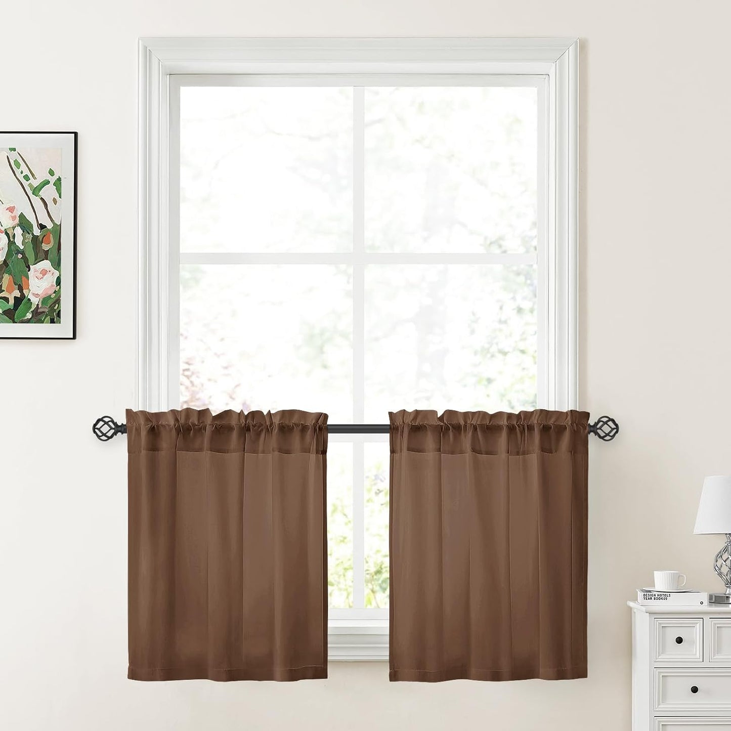 HOMEIDEAS Non-See-Through White Privacy Sheer Curtains 52 X 84 Inches Long 2 Panels Semi Sheer Curtains Light Filtering Window Curtains Drapes for Bedroom Living Room  HOMEIDEAS Brown W30" X L24" 