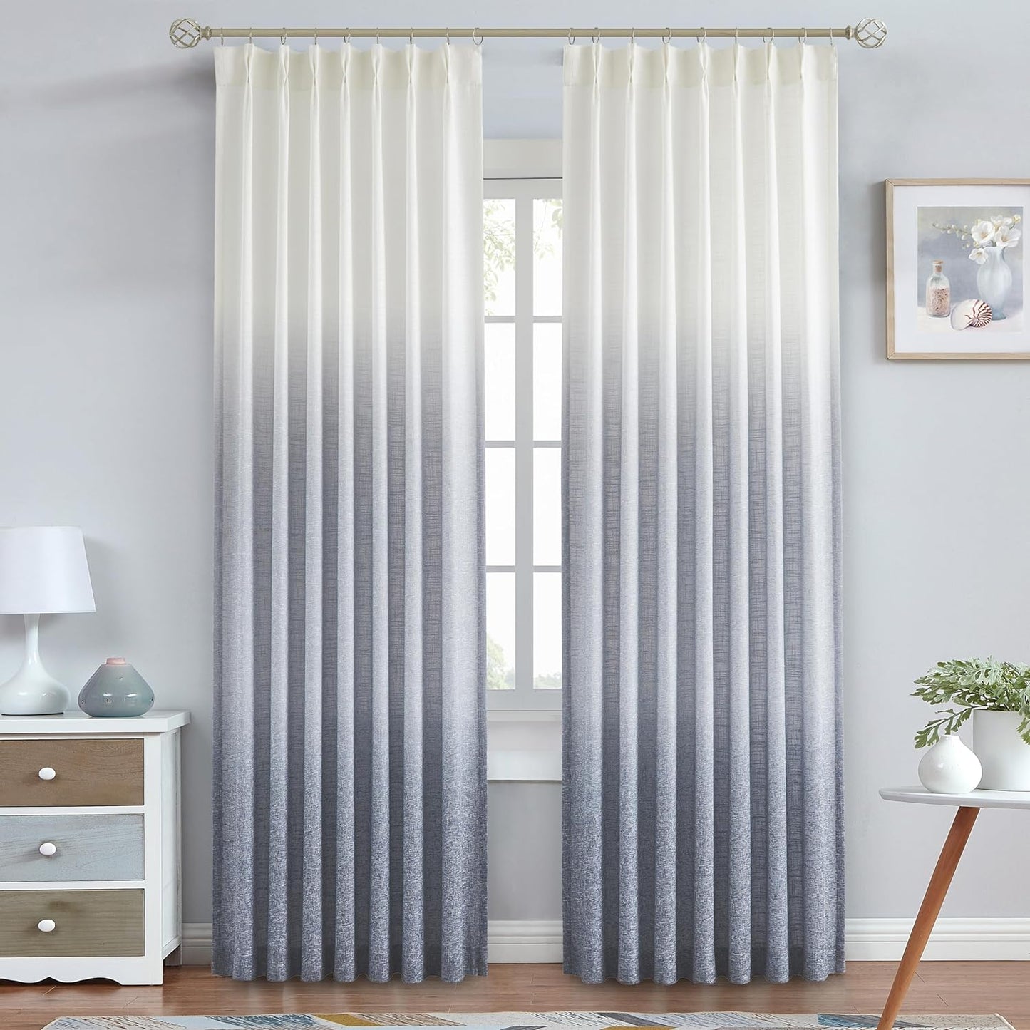Central Park Ombre Pinch Pleat Curtain Panels Rayon Blend Textured Semi Sheer Window Treatment Drape with Backtab for Living Room Bedroom, Cream White to Indigo Blue, 40" Wx84 L, 2 Panels  Central Park Indigo Blue 40"X95"X2 