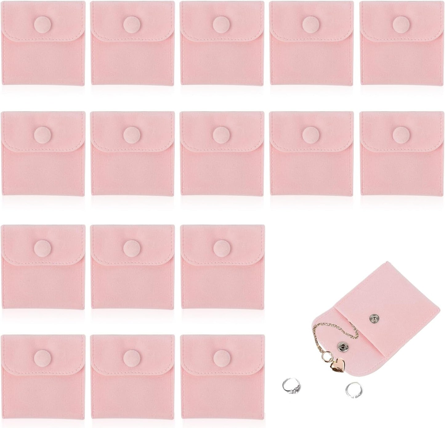 20PCS Velvet Jewelry Pouches with Snap Button, Small Microfiber Velvet Jewelry Bag for Storing Ring Bracelets Necklaces Earring(Pink)