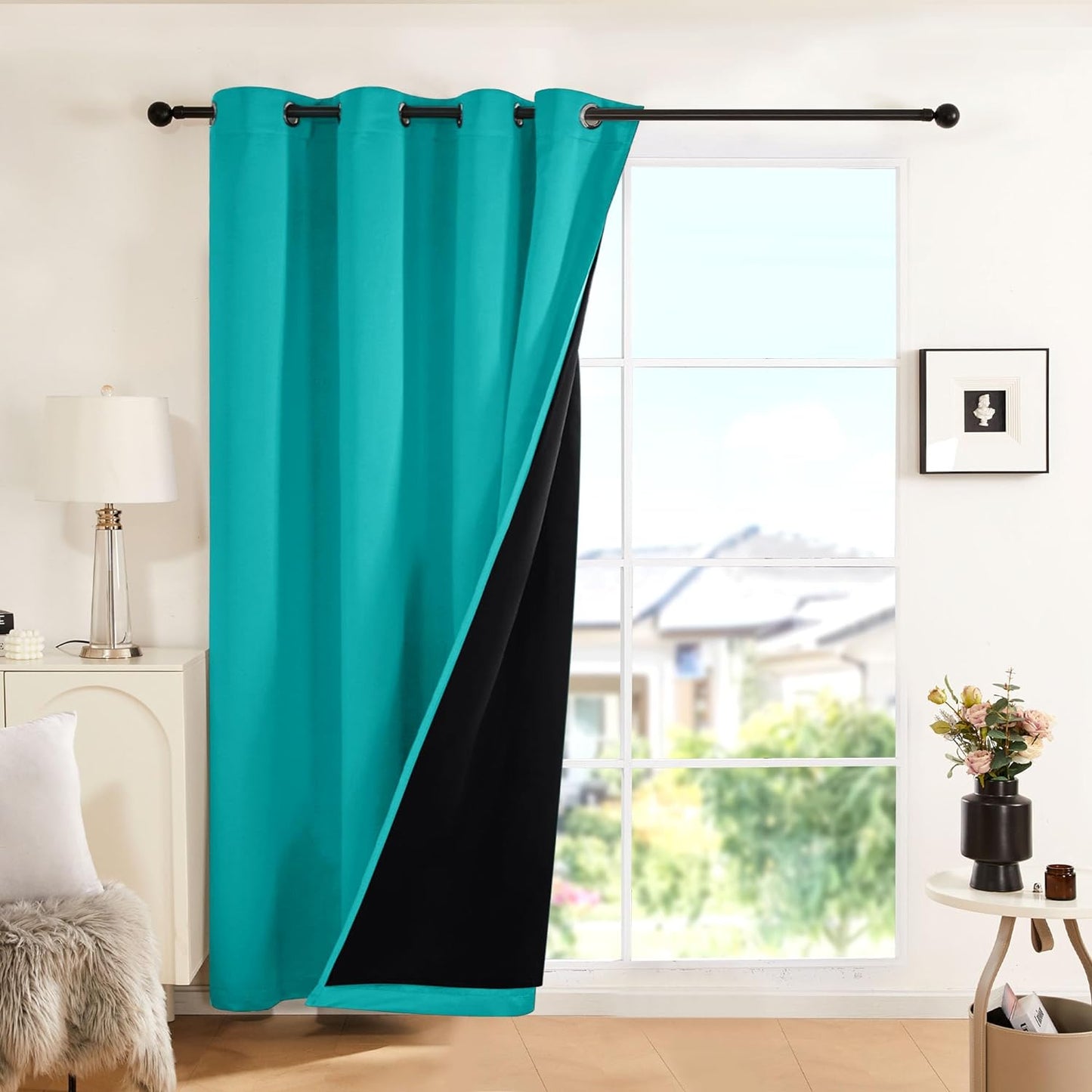 Deconovo 100% White Blackout Curtains, Double Layer Sliding Door Curtain for Living Room, Extra Wide Room Divder Curtains for Patio Door (100W X 84L Inches, Pure White, 1 Panel)  DECONOVO Teal Blue 52W X 84L Inch 