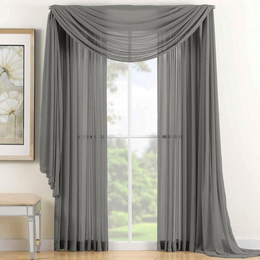 2 Piece Sheer Luxury Curtain Panel Set for Kitchen/Bedroom/Backdrop 84" Inches Long (White )  Jasmine Linen Silver/Gray  