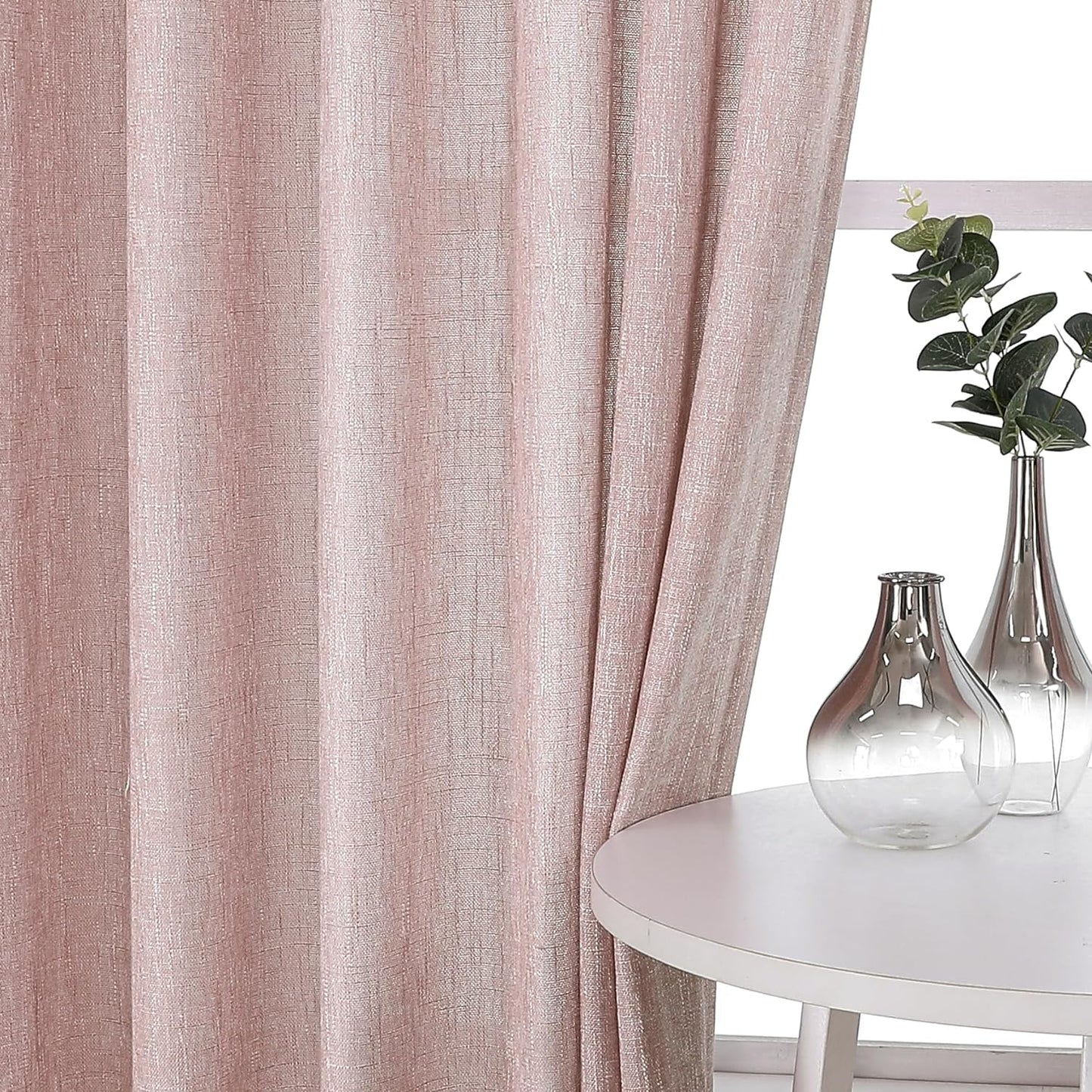 Vision Home Natural Pinch Pleated Semi Sheer Curtains Textured Linen Blended Light Filtering Window Curtains 84 Inch for Living Room Bedroom Pinch Pleat Drapes with Hooks 2 Panels 42" Wx84 L  Vision Home Pink/Pinch 40"X108"X2 