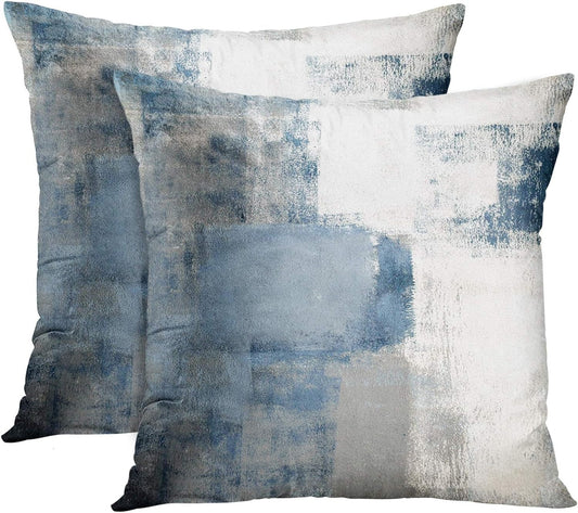 Emvency Set of 2 Decorative Throw Pillow Covers Cases Blue and Grey Abstract Art Painting Modern Double Sided Home Square Decor Pillow Case Cover Cushion Sofa 16" X 16" Pillowcases