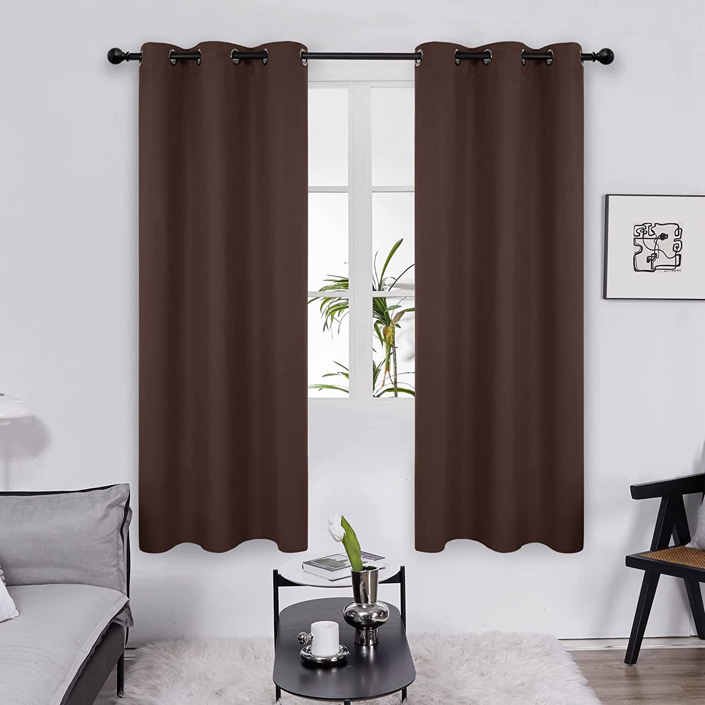 Deconovo 100% Blackout Curtains Room Darkening Thermal Insulated Blackout Grommet Window Curtain for Living Room,Black,42X120-Inch,1 Panel  Deconovo Chocolate 42X63 Inch 