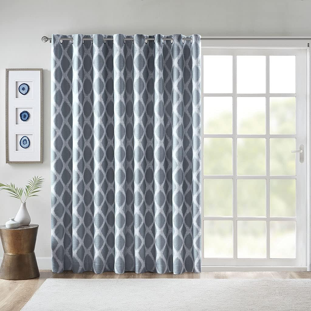 Sun Smart Blakesly Blackout Curtains Patio Window, Ikat Print, Grommet Top Living Room Decor, Living Room Decor, Thermal Insulated Light Blocking Drape for Bedroom and Apartments, 50" X 84", Grey  E&E Co. Ltd DBA JLA Home Navy 84"X100" 