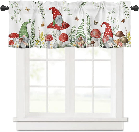 Gnomes Mushroom Curtains for Bedroom Living Room Butterfly Spring Plant Roman Shades for Windows Farmhouse Curtains & Drapes Aesthetic Valances for Kitchen Window 54X18In, 1 Panel