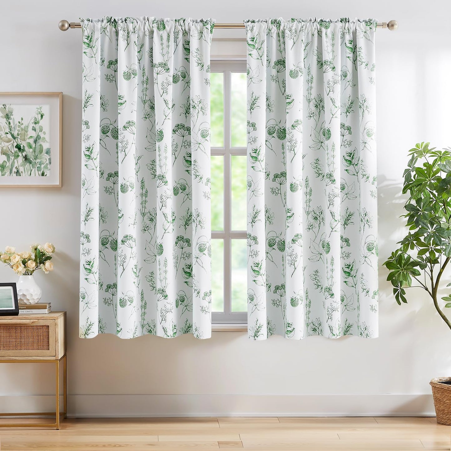 White Grey Blackout Curtains for Bedroom 84 Inch Length Floral Printed Living Room Curtain Panels for Farmhouse Décor Blossom Thermal Energy Efficient Light Blocking Window Curtain 50"W 2Pcs  Fmfunctex Lichi/ Green Blackout 50"W X 63"L 2Pcs 