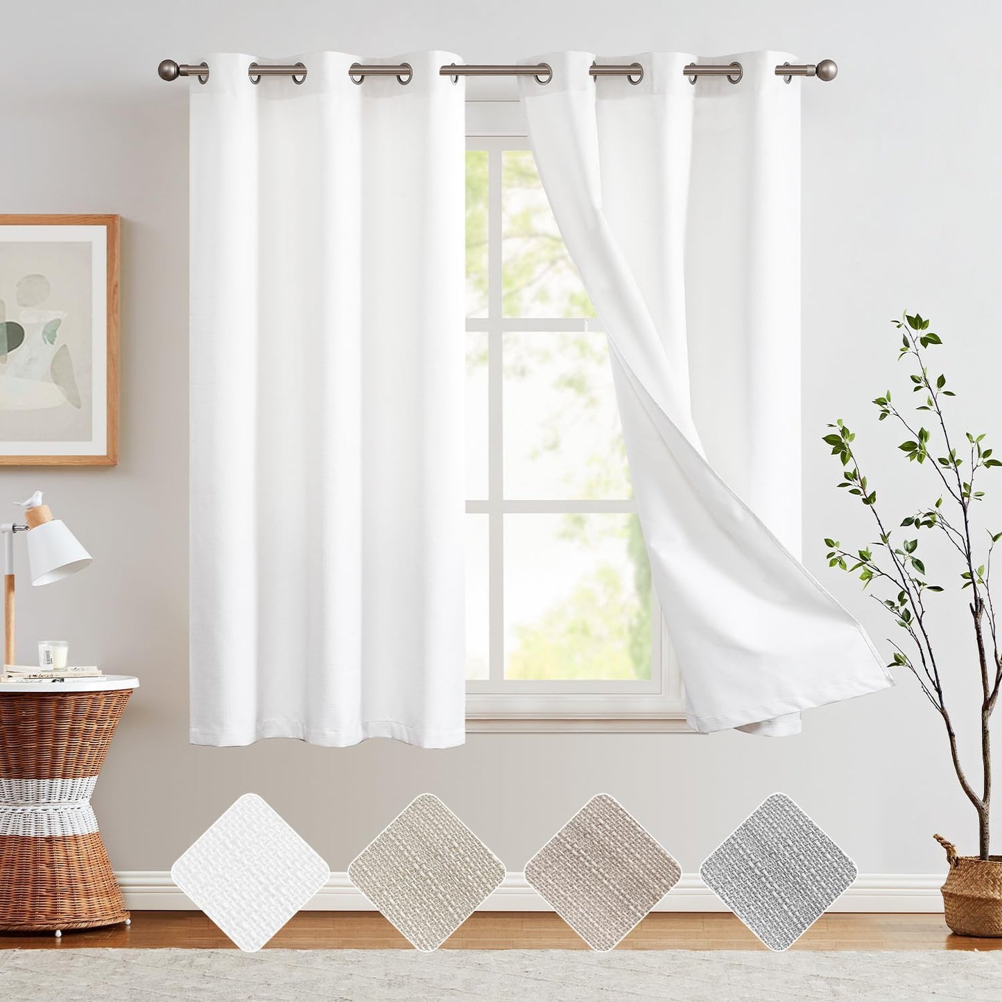COLLACT White Linen Textured Curtains 84 Inch Length 2 Panels for Living Room Casual Weave Light Filtering Semi Sheer Curtains & Drapes for Bedroom Grommet Top Window Treatments, W38 X L84, White  COLLACT Blackout | Textured White W38 X L63 