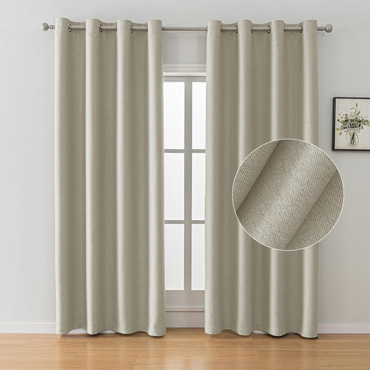 SYSLOON Natural Linen Curtains 72 Inch Length 2 Panels Set,Blackout Curtains for Bedroom Grommet,Thermal Insulated Room Darkening Curtains for Living Room,Long Drapes 42"X72",Beige  SYSLOON Beige 52X96In （W X L） 
