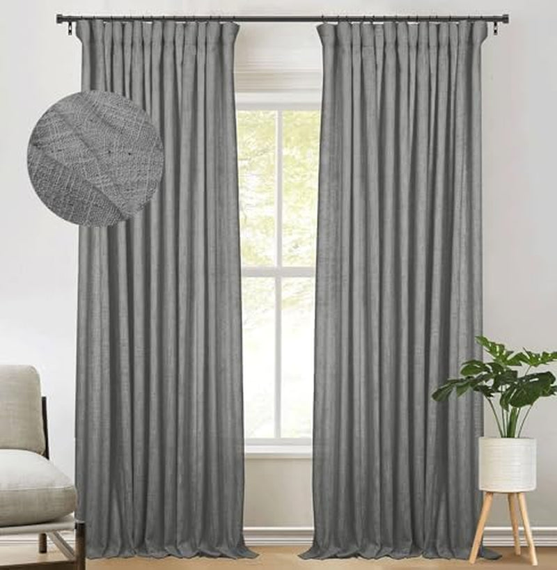 Zeerobee Beige White Linen Curtains for Living Room/Bedroom Linen Curtains 96 Inches Long 2 Panels Linen Drapes Farmhouse Pinch Pleated Curtains Light Filtering Privacy Curtains, W50 X L96  zeerobee 11 Flagstone 50"W X 90"L 