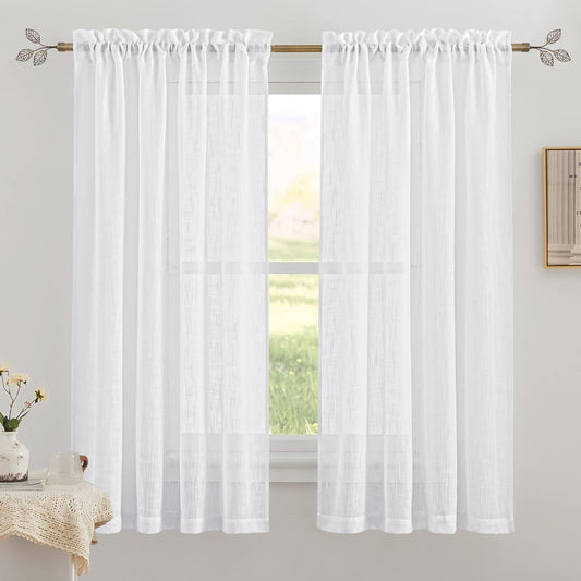 RYB HOME Solid Semi Sheer Curtains 72 Inches Long 2 Panels Set, White Linen Texture Rod Pocket Living Room/Bedroom/Office/Study Room, White, W 52 X L 72 Inch Length, 1 Pair  RYB HOME   