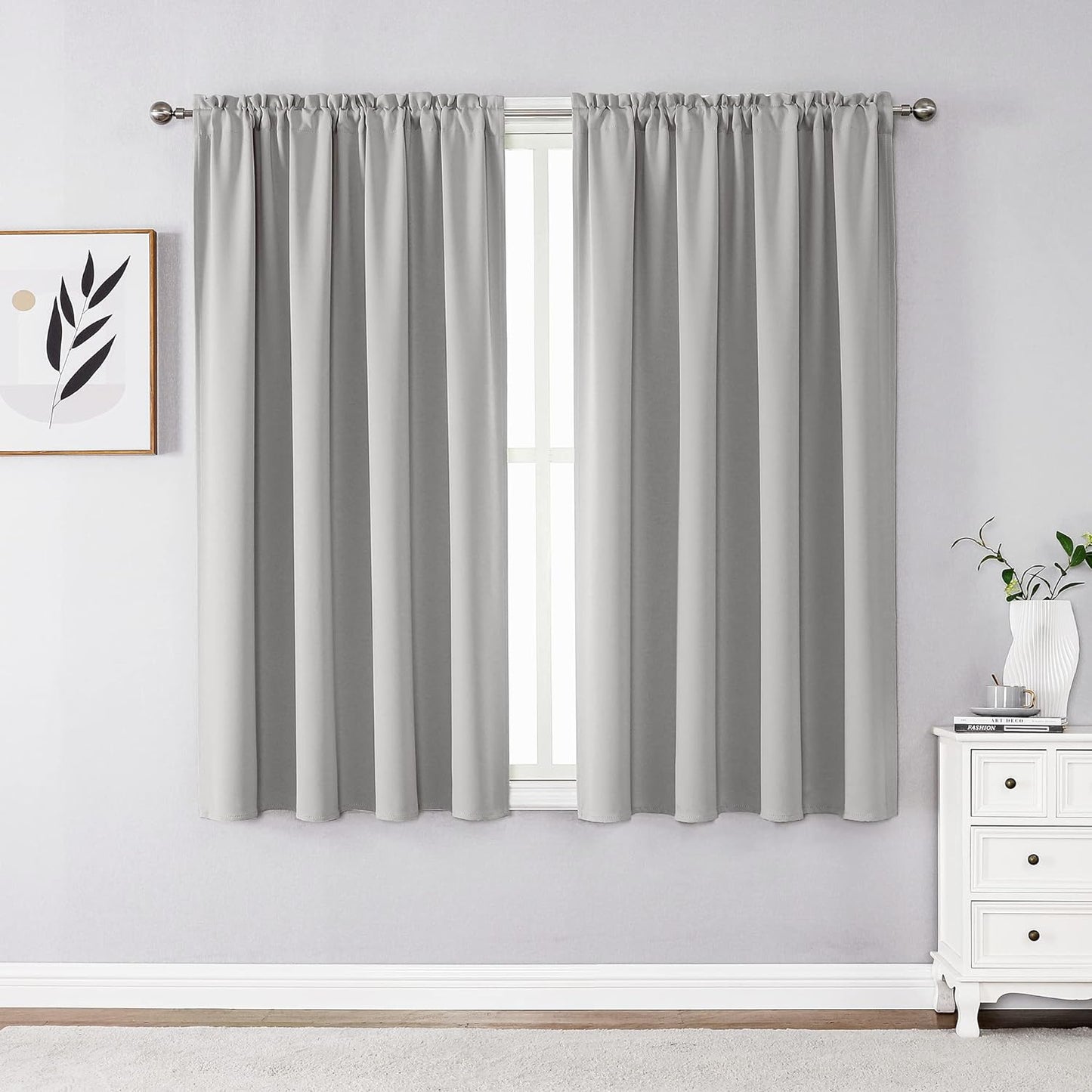 CUCRAF Blackout Curtains 84 Inches Long for Living Room, Light Beige Room Darkening Window Curtain Panels, Rod Pocket Thermal Insulated Solid Drapes for Bedroom, 52X84 Inch, Set of 2 Panels  CUCRAF Greywish White 52W X 54L Inch 2 Panels 
