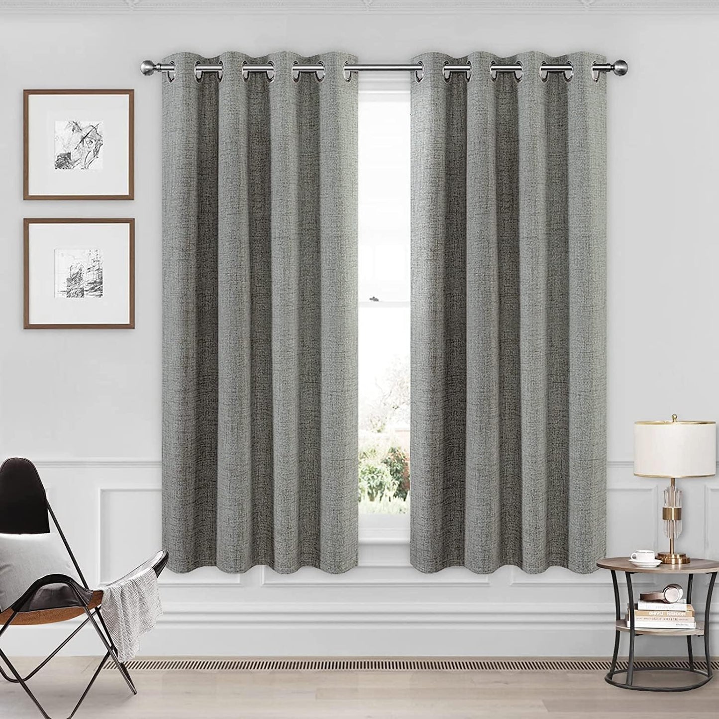 CUCRAF Full Blackout Window Curtains 84 Inches Long,Faux Linen Look Thermal Insulated Grommet Drapes Panels for Bedroom Living Room,Set of 2(52 X 84 Inches, Light Khaki)  CUCRAF Light Grey 52 X 72 Inches 