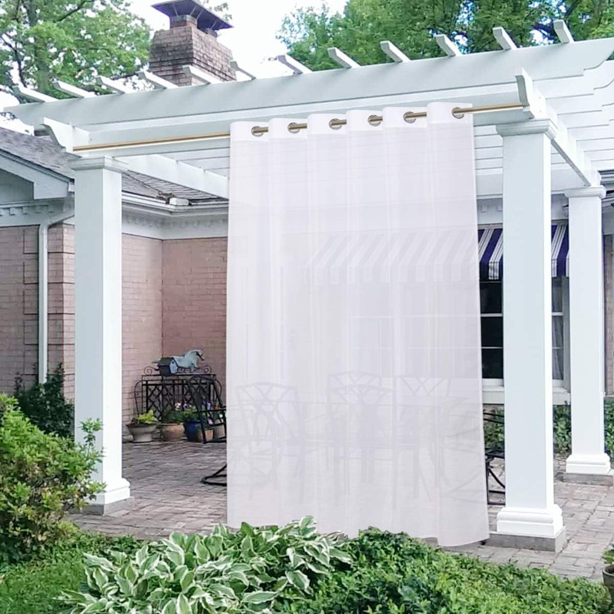 NICETOWN Exterior Waterproof Curtain for Patio, Voile Sheer Breathable Texture Rustproof Steel Grommet Outdoor Indoor Living Divider for Porch/Yard/Sliding Glass Door, W84 X L95, 1 Panel, White  NICETOWN   
