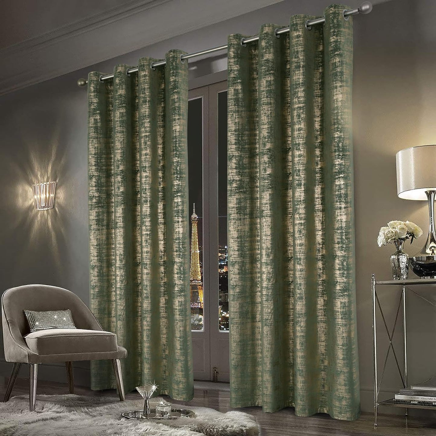 Always4U Soft Velvet Curtains 95 Inch Length Luxury Bedroom Curtains Gold Foil Print Window Curtains for Living Room 1 Panel White  always4u Sage Green (Gold Print) 2 Panels: 52''W*95''L 