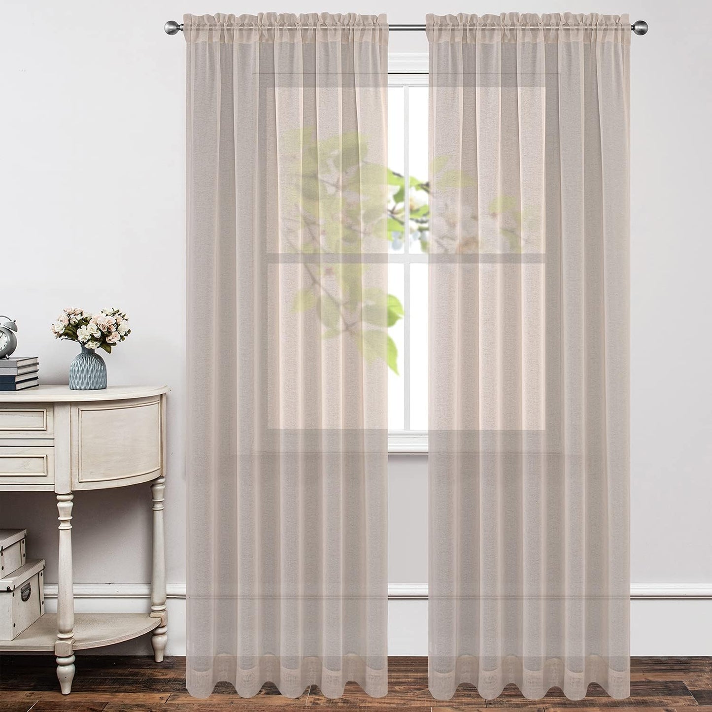 Joydeco White Sheer Curtains 63 Inch Length 2 Panels Set, Rod Pocket Long Sheer Curtains for Window Bedroom Living Room, Lightweight Semi Drape Panels for Yard Patio (54X63 Inch, off White)  Joydeco Linen 54W X 96L Inch X 2 Panels 