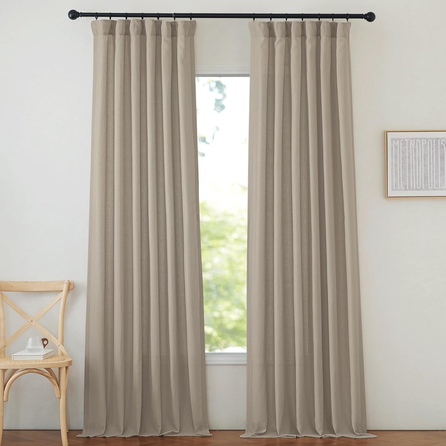 NICETOWN Taupe Thick Linen Curtains 96 Inches Long, Pinch Pleated Flax Linen Curtains Privacy Added Window Treatments with Light Filtering Drapes for Bedroom/Living Room, W50 X L96, 2 Panels  NICETOWN Taupe W50 X L90 